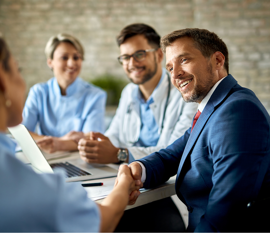 Facilities management client meeting handshake