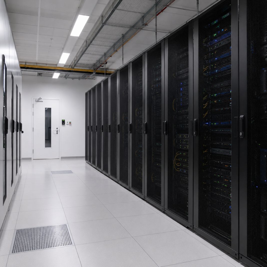 Clean modern data centre maintained as part of a specialist commercial cleaning service