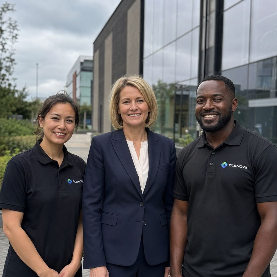 Clenova Team Illustrative Photo – Cleaning Manager and Two Professional Cleaners