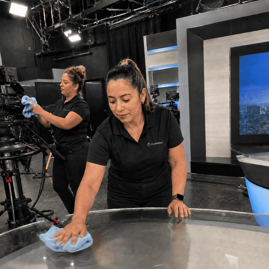 Cleaning the broadcast studio set – Illustrative Image