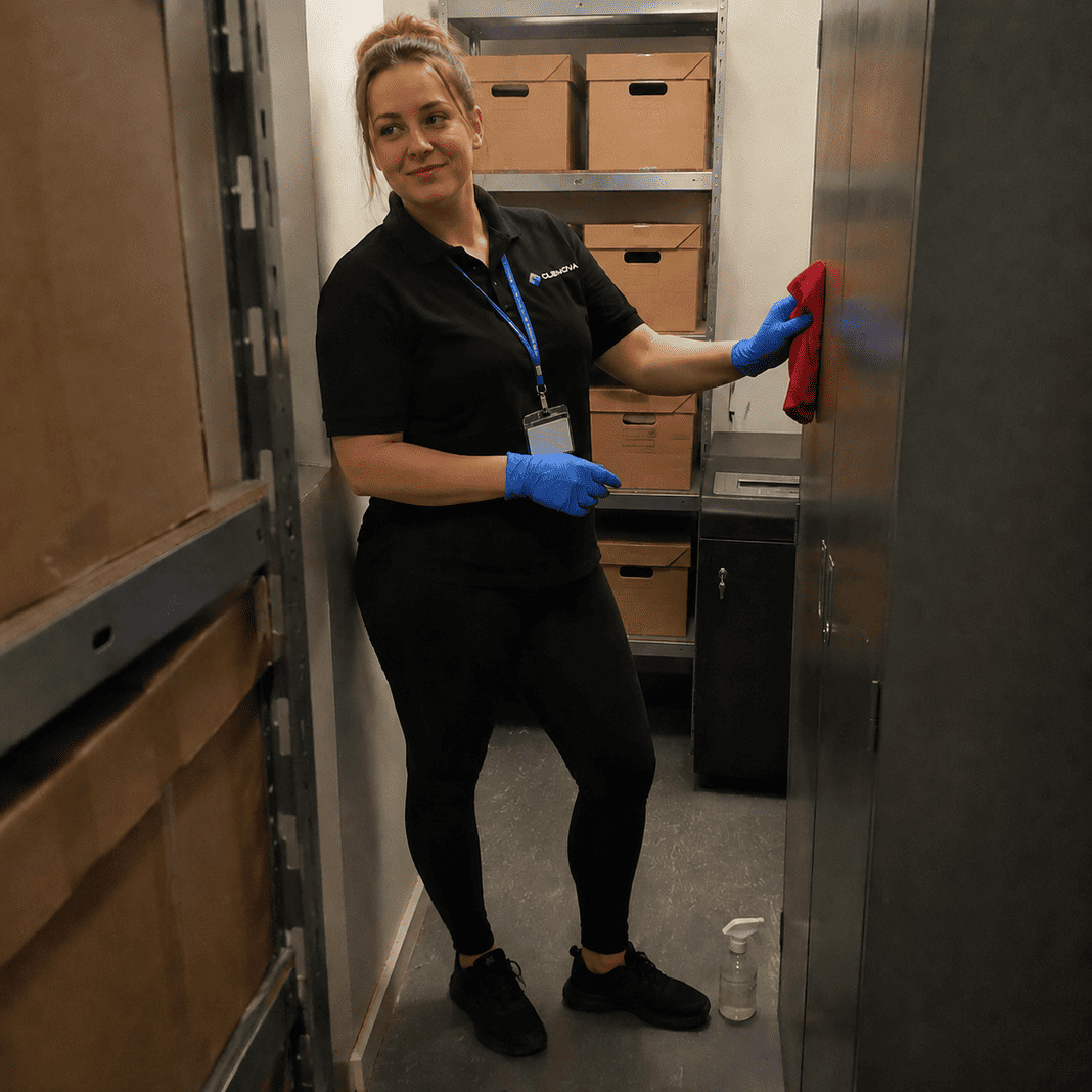 Commercial Cleaning - Wiping down an office storage facility - Sample Image