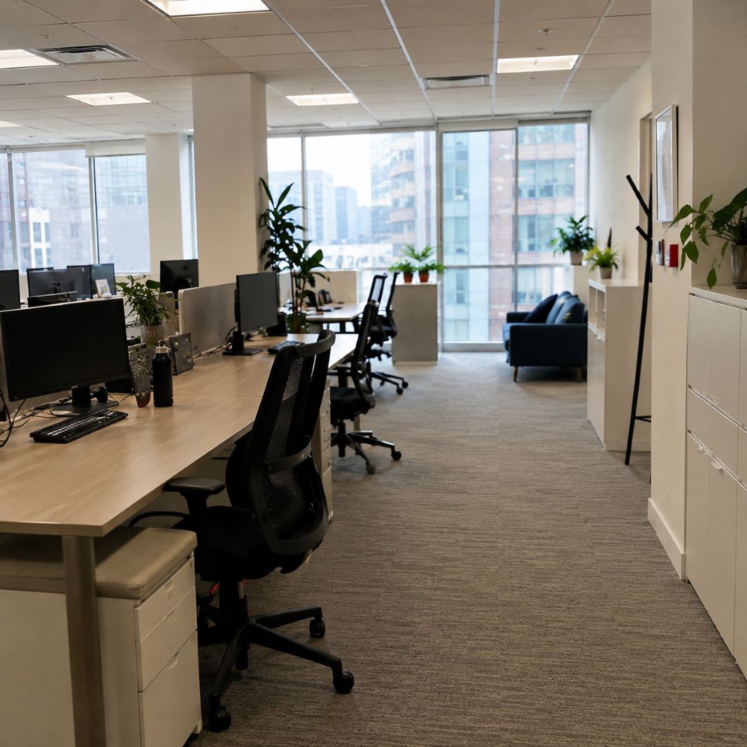 Modern London office and finance workplace prepared by a professional commercial cleaning team