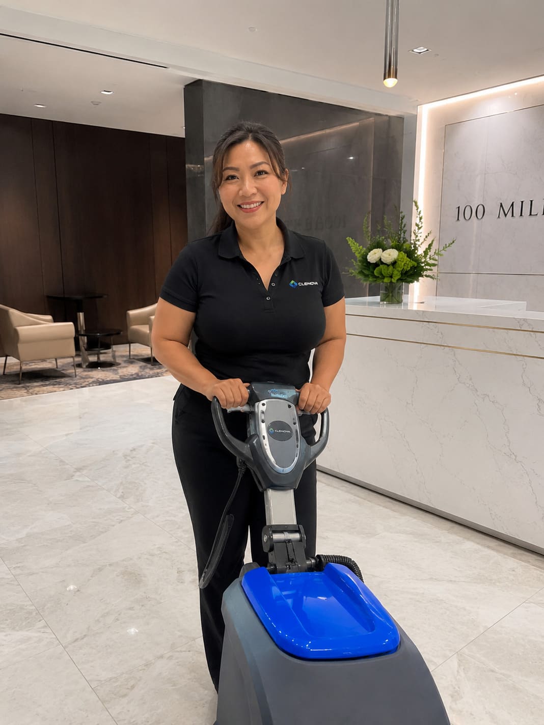 Commercial floor polishing service in office reception area