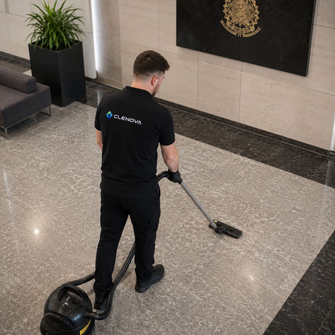 Embassy Cleaning - Hoovering lobby - Illustrative Image