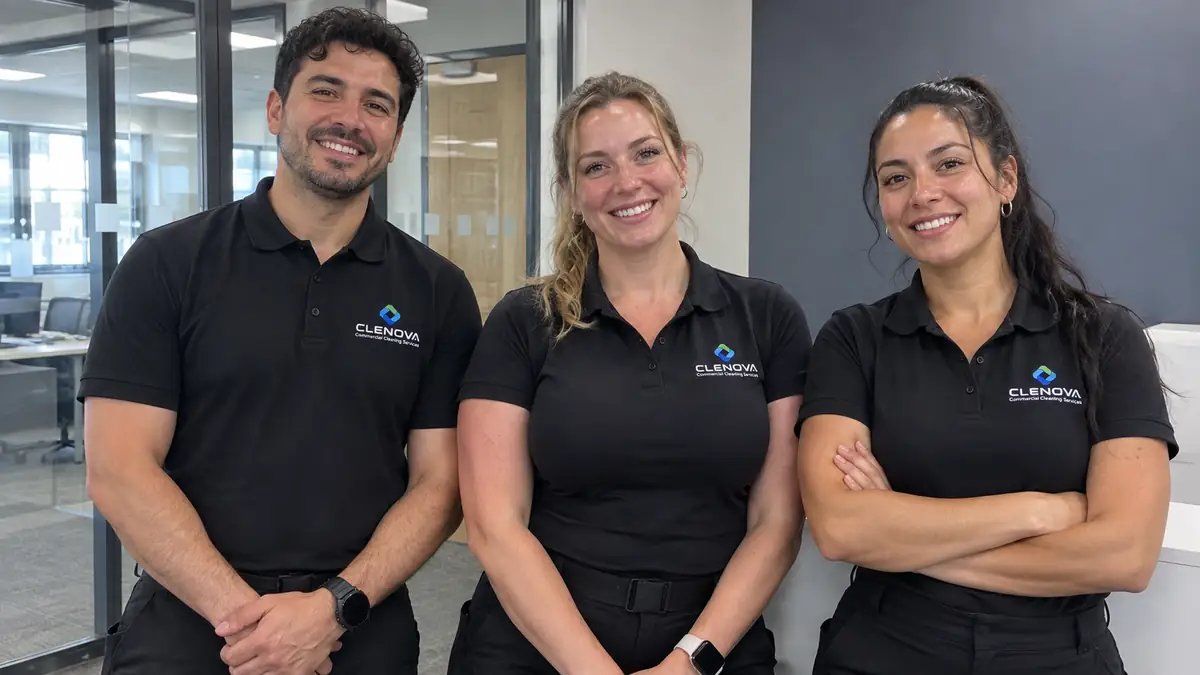 Clenova commercial cleaning team in a modern office