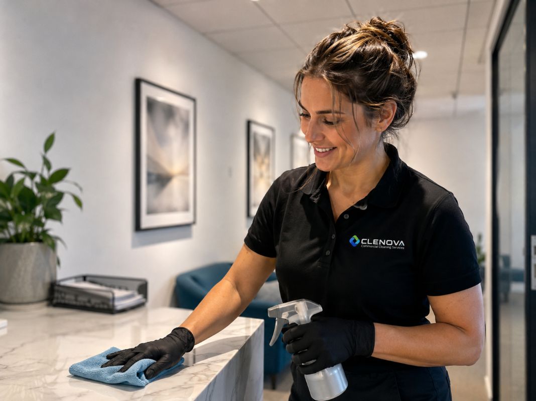 Clenova cleaner working inside a commercial building